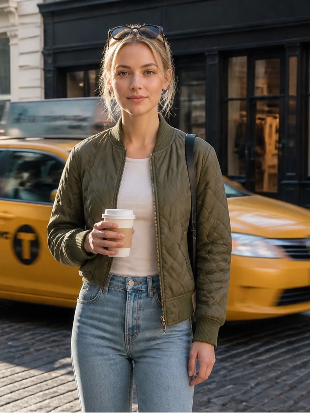 Sanctuary Olive Quilted Bomber Jacket